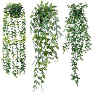 Sggvecsy Fake Hanging Plants 3 Pack Artificial Eucalyptus Fake Potted Greenery